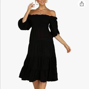Black ruffled off the shoulder MIDI Dress